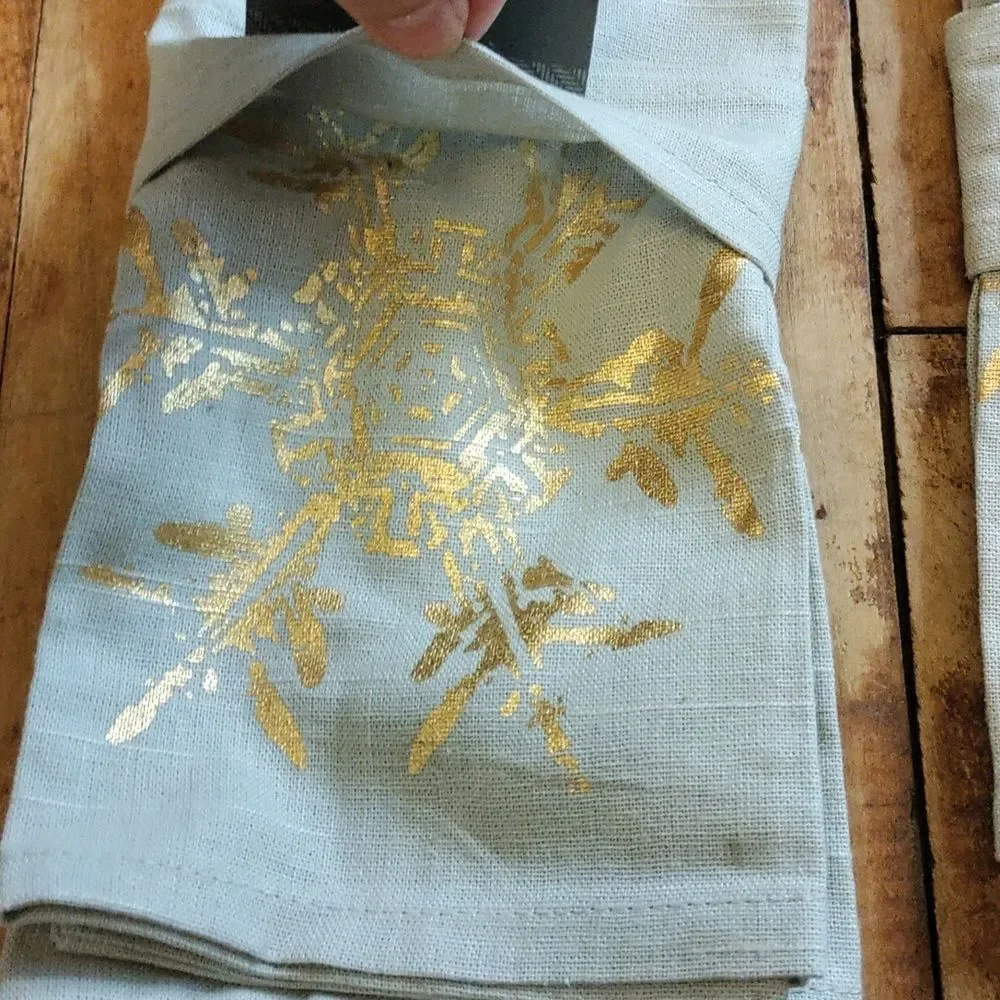Threshold Gray Napkins with Gold Snowflake Design Christmas Holiday Cotton